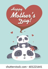 vector cartoon panda mother's day greeting card