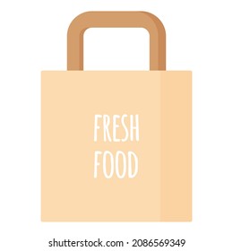 Vector cartoon paper or cardboard grocery bag. Caring for the environment concept. Eco food shopping.