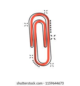 Vector cartoon paper clip attachment icon in comic style. Paperclip concept illustration pictogram. Attach file business splash effect concept.