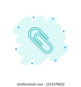 Vector cartoon paper clip attachment icon in comic style. Paperclip concept illustration pictogram. Attach file business splash effect concept.