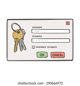 Vector Cartoon Password Dialog. Password and Username Design Template.