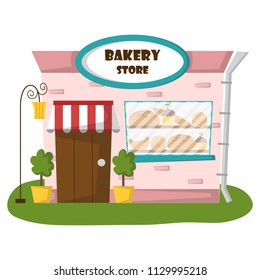 Vector Illustration Cartoon Bakery Shop Background: เวกเตอร์สต็อก (ปลอด