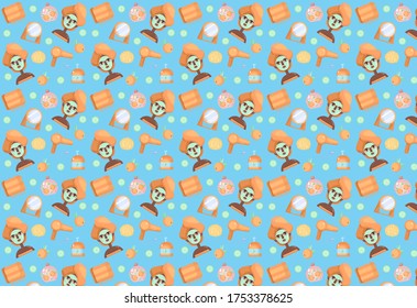Vector cartoon pattern beauty treatment on blue background, illustration cosmetic