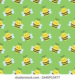 Vector cartoon pattern with cute yellow and black striped bees