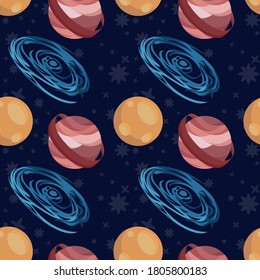 Vector cartoon pattern on a space theme.