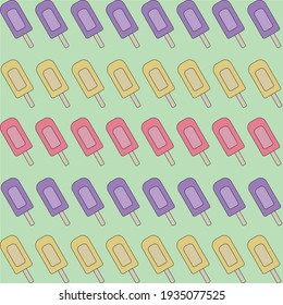 Vector cartoon pattern with purple, yellow and pink sweet ice-cream.