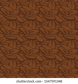 Vector cartoon pattern. Simple handful of cocoa beans. Brown, chocolate colors