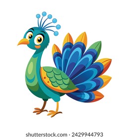 Vector of cartoon peacock illustration on white