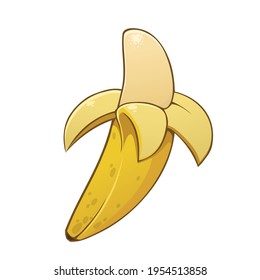 Vector cartoon peeled banana isolated on white background.