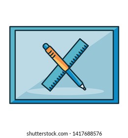 Vector Cartoon Pen And Ruler Icon Emoji Isolated Illustration