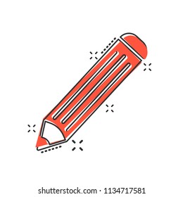 Vector cartoon pencil icon in comic style. Pen sign illustration pictogram. Pencil business splash effect concept.