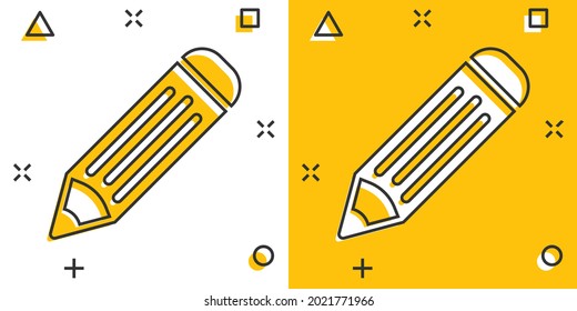 Vector cartoon pencil icon in comic style. Pen sign illustration pictogram. Pencil business splash effect concept.