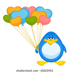 Vector cartoon penguin with balloons
