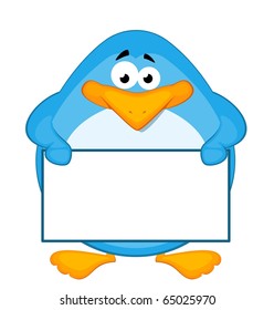 Vector cartoon penguin with baner