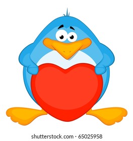 Vector cartoon penguin with heart