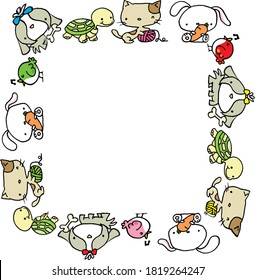 vector cartoon pets cat rabbit dog bird tortoise background 