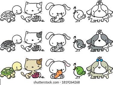 vectores dibujos animados mascotas gato perro de conejo tortuga fondo 