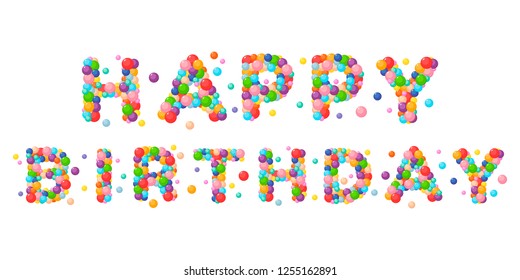 Vector cartoon phrase happy birthday for kids colored balls.