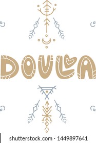Vector cartoon with the phrase isolated on white background. World Doula Week.