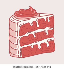 Vector cartoon piece of delicious looking red velvet cake