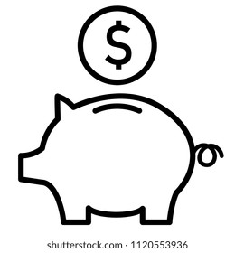 Vector Cartoon Pig Dollar Icon Isolated On White Background