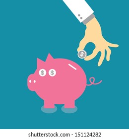 vector cartoon piggy bank saving money