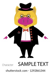 
Vector cartoon pigs. Funny animals. White isolated background.