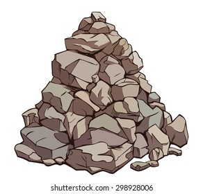Vector cartoon pile of rocks isolated on white