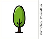 Vector of cartoon pine tree with bright green foliage and thick outline, perfect for forest or holiday design.