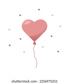 Globo rosa de dibujos animados en forma de corazón sobre fondo blanco.