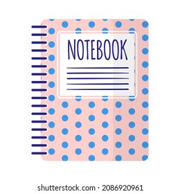 Vector cartoon pink and blue polka dot sqared notebook. Back to school