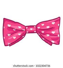 Vector Cartoon Pink Butterfly Bow Tie with Love Pattern. Vintage Fashion Accessory