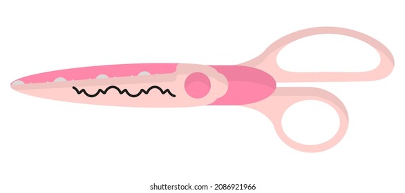 Vector cartoon pink decorative edge scissors. Back to school.