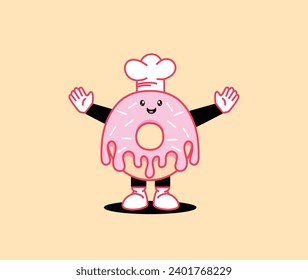 Vector Cartoon pink Donut character stock illustration	