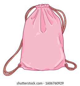 Vector Cartoon Pink Drawstring Bag. Textile Backpack with Strings