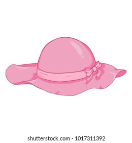 Vector Cartoon Pink Elegance Women Hat on White Background