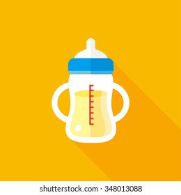 vector cartoon pink feeding bottle handle / baby milk / flat icon 