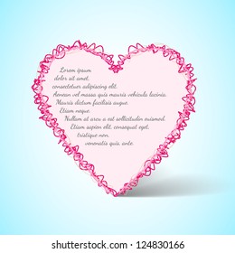 Vector cartoon pink funny heart on the blue background