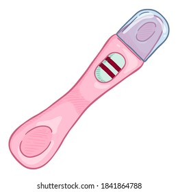 Vector Cartoon Pink Pregnancy Test on White Background