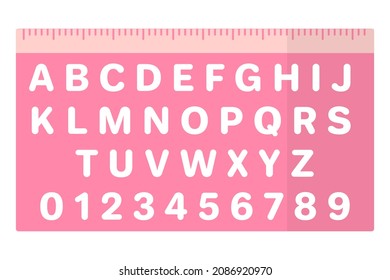 Vector cartoon pink rectangular ruler with alphabet. Back to school.