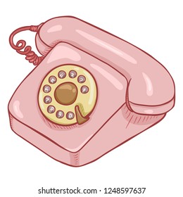 Vector Cartoon Pink Retro Style Rotary Phone