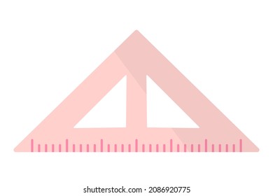 Vector cartoon pink right triangular ruler. Back to school.