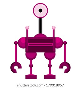 Vector Cartoon Pink Robot Isolated On White Background