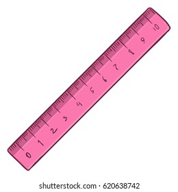 Vector Cartoon Pink Ruler On White Background