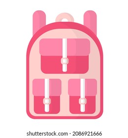 Vector cartoon pink school bag or backpack with pockets.. Back to school.