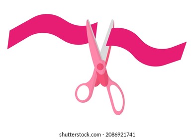 Vector cartoon pink scissors with cut ribbon. Back to school.