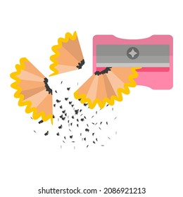 Vector cartoon pink sharpener with pencil shavings. Back to school