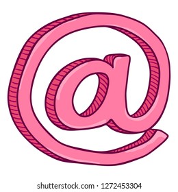 Vector Cartoon Pink At Symbol. Email Sign.