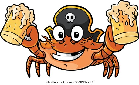 Vector Cartoon Pirate Crab With Beer