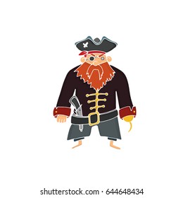Vector cartoon pirate isolated on white background. Flat handdrawn pirate.